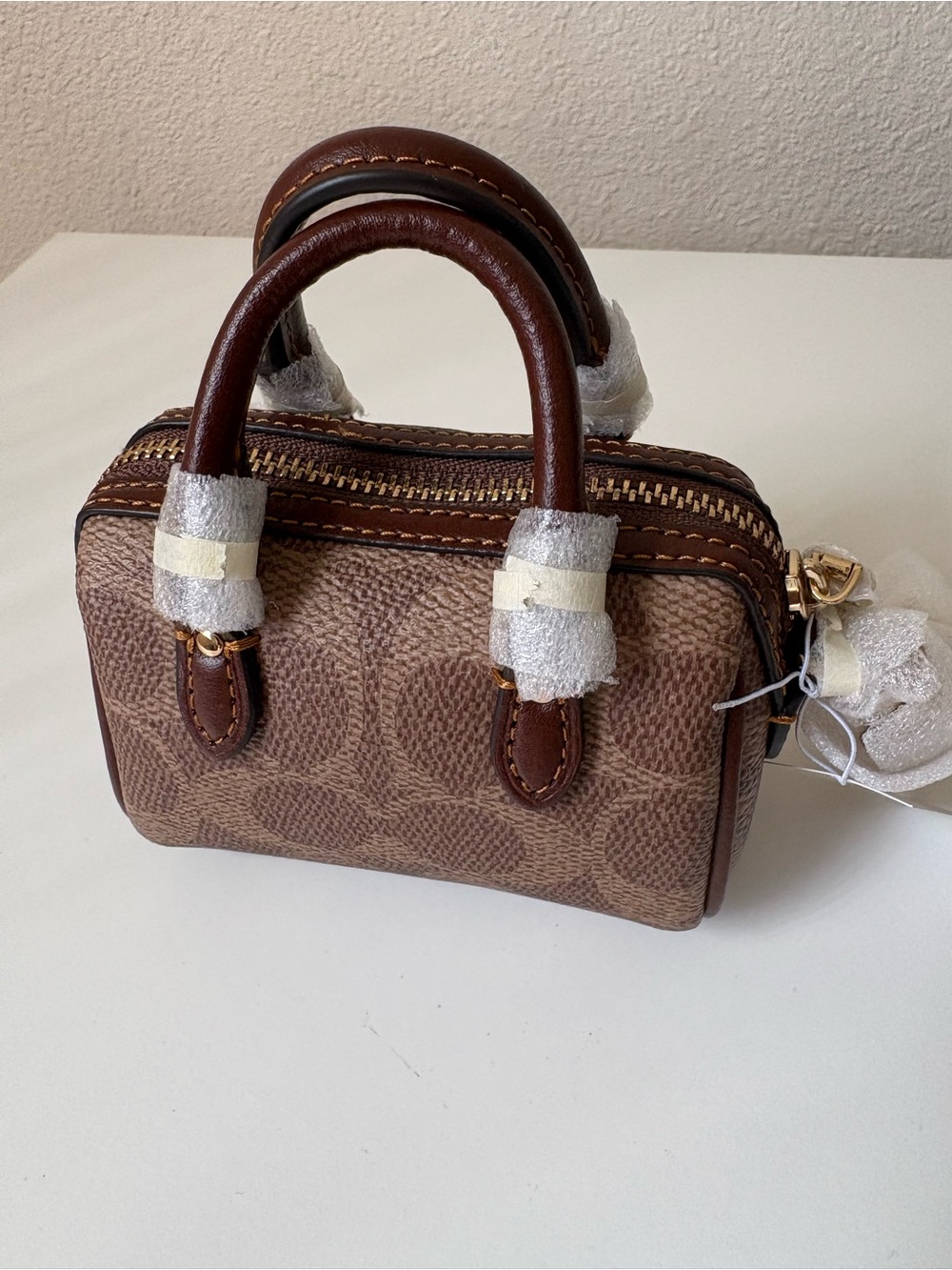 Coach Brown Signature Bag Charm with Dark Brown Trim - Picture 2 of 4